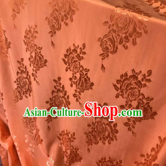 Chinese Classical Peony Pattern Design Orange Silk Fabric Asian Traditional Cheongsam Brocade Material