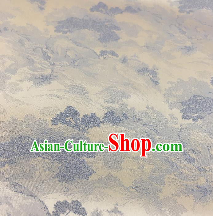 Chinese Classical Landscape Pattern Design White Silk Fabric Asian Traditional Cheongsam Brocade Material