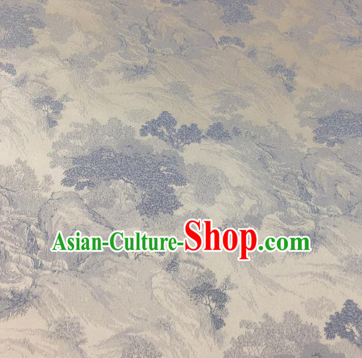 Chinese Classical Landscape Pattern Design White Silk Fabric Asian Traditional Cheongsam Brocade Material
