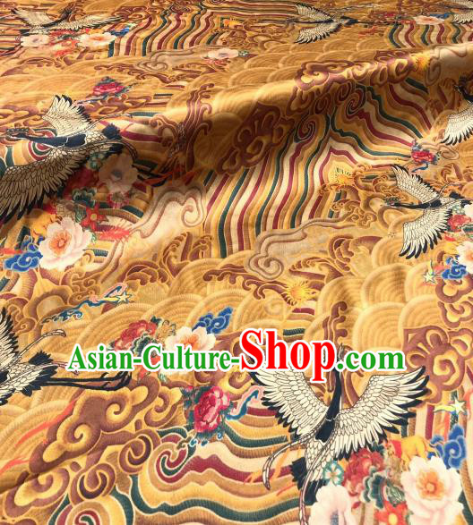 Asian Chinese Traditional Crane Pattern Design Yellow Gambiered Guangdong Gauze Fabric Silk Material