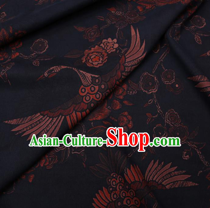 Chinese Classical Printing Crane Peony Pattern Design Black Gambiered Guangdong Gauze Fabric Asian Traditional Cheongsam Silk Material