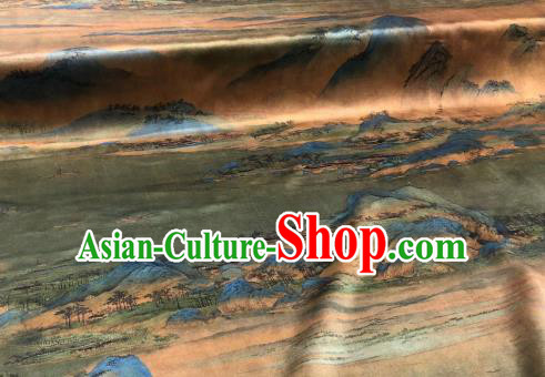 Asian Chinese Traditional Landscape Pattern Design Gambiered Guangdong Gauze Fabric Silk Material