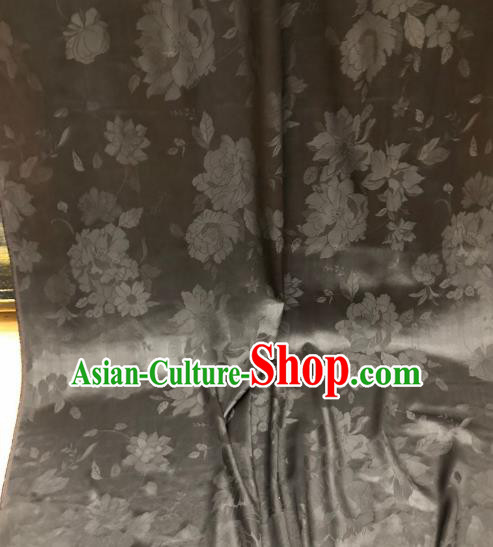 Asian Chinese Traditional Peony Pattern Design Black Gambiered Guangdong Gauze Fabric Silk Material