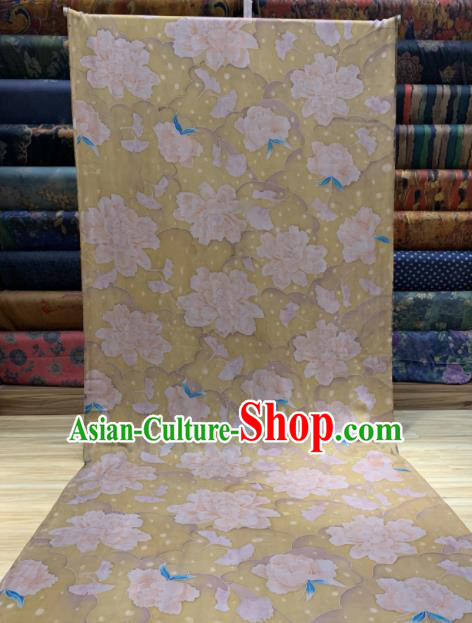 Asian Chinese Traditional Peony Pattern Design Yellow Gambiered Guangdong Gauze Fabric Silk Material