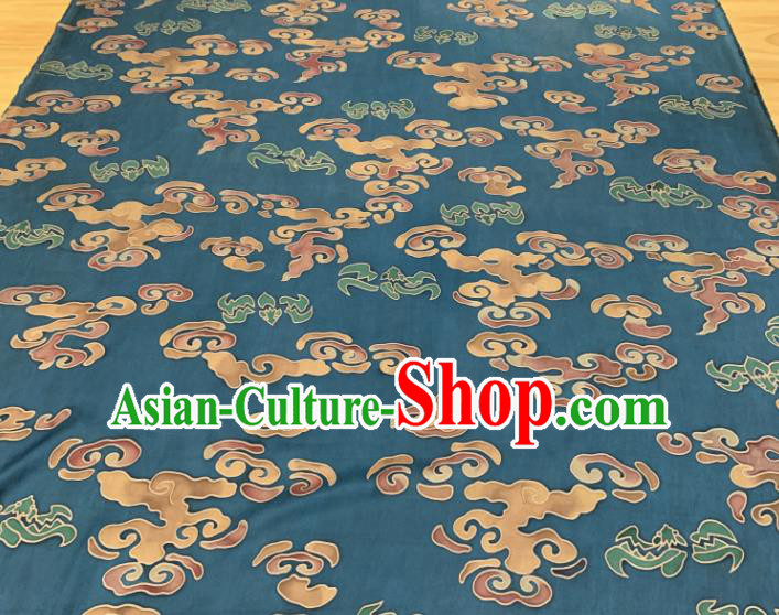 Asian Chinese Traditional Auspicious Clouds Pattern Design Blue Gambiered Guangdong Gauze Fabric Silk Material