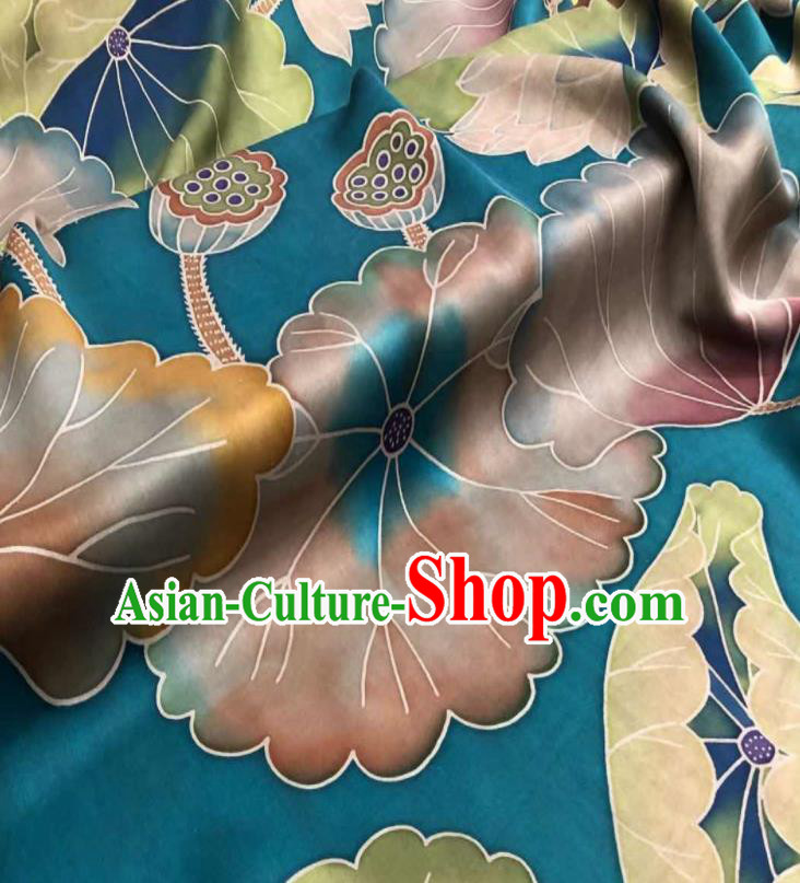 Asian Chinese Traditional Lotus Pattern Design Green Gambiered Guangdong Gauze Fabric Silk Material