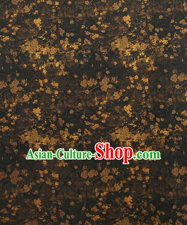 Chinese Classical Printing Plum Pattern Design Black Gambiered Guangdong Gauze Fabric Asian Traditional Cheongsam Silk Material