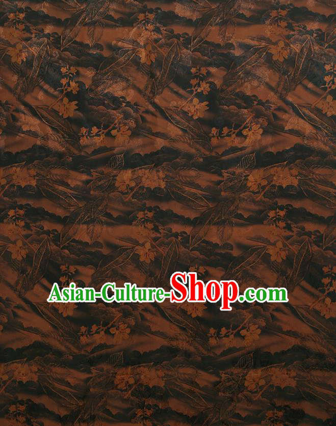 Chinese Classical Printing Pattern Design Deep Brown Gambiered Guangdong Gauze Fabric Asian Traditional Cheongsam Silk Material