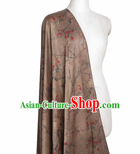 Chinese Classical Printing Birds Pattern Design Khaki Gambiered Guangdong Gauze Fabric Asian Traditional Cheongsam Silk Material