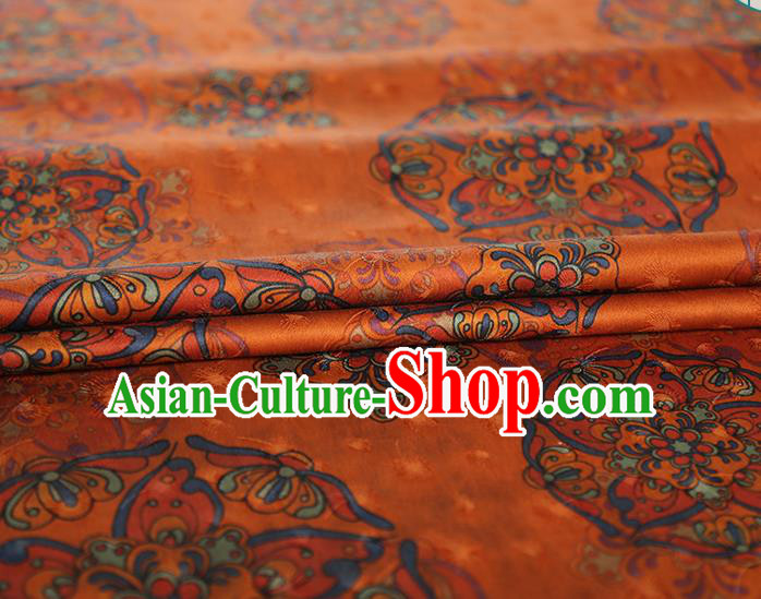 Chinese Classical Printing Pattern Design Orange Gambiered Guangdong Gauze Fabric Asian Traditional Cheongsam Silk Material