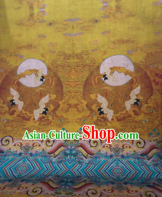Asian Chinese Traditional Crane Pattern Design Yellow Gambiered Guangdong Gauze Fabric Silk Material