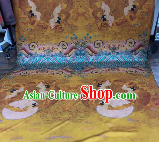 Asian Chinese Traditional Crane Pattern Design Yellow Gambiered Guangdong Gauze Fabric Silk Material