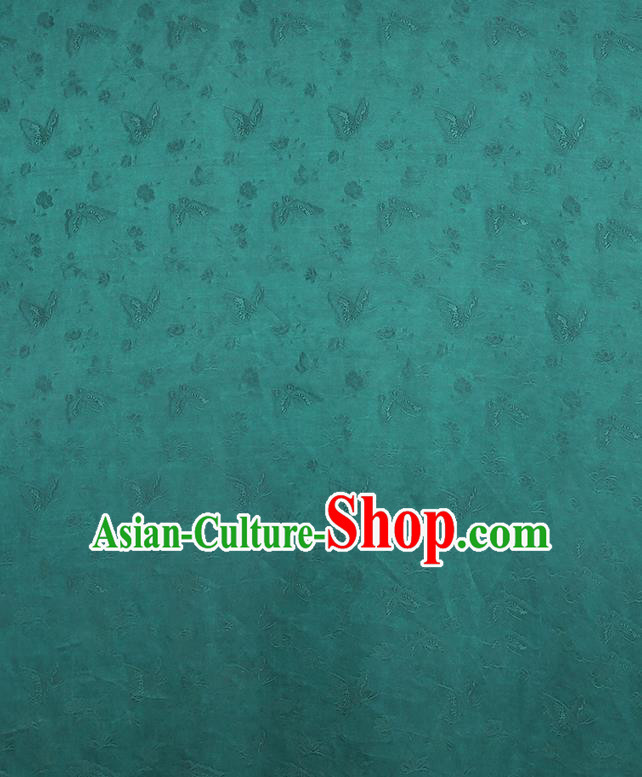 Chinese Classical Butterfly Pattern Design Green Gambiered Guangdong Gauze Fabric Asian Traditional Cheongsam Silk Material