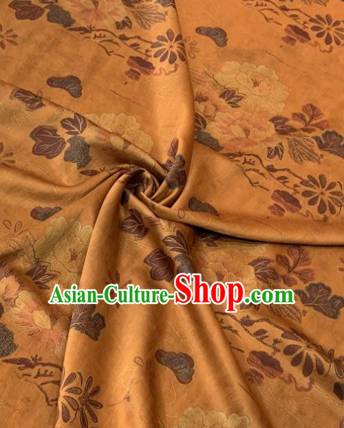 Asian Chinese Traditional Camellia Pattern Design Ginger Gambiered Guangdong Gauze Fabric Silk Material