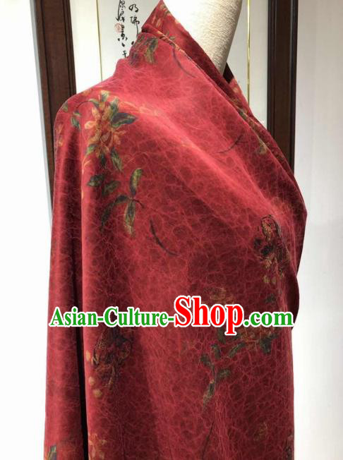 Asian Chinese Traditional Flower Butterfly Pattern Design Red Gambiered Guangdong Gauze Fabric Silk Material