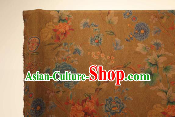 Asian Chinese Traditional Peony Pattern Design Brown Gambiered Guangdong Gauze Fabric Silk Material