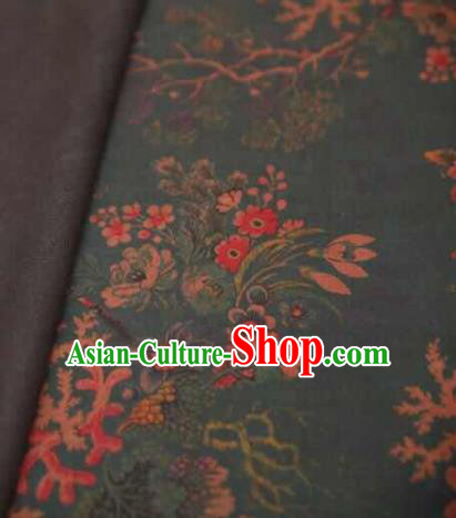 Asian Chinese Traditional Flowers Pattern Design Deep Green Gambiered Guangdong Gauze Fabric Silk Material