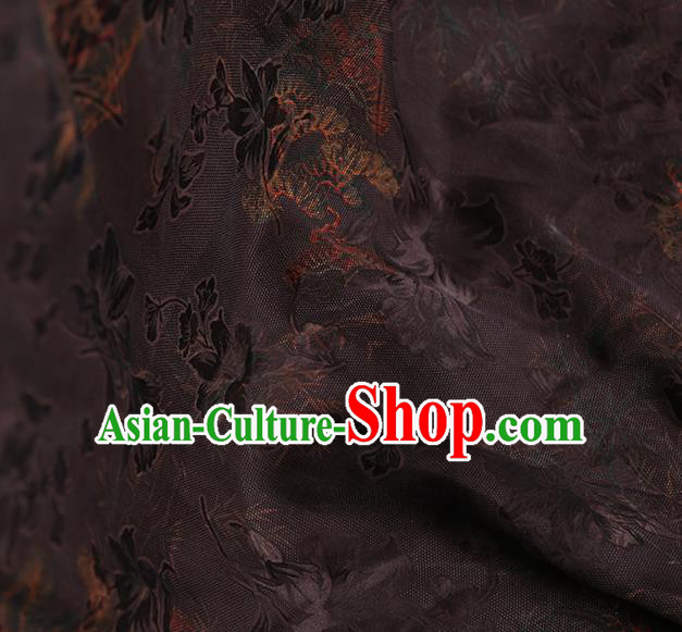 Chinese Classical Jacquard Pattern Design Deep Brown Gambiered Guangdong Gauze Fabric Asian Traditional Cheongsam Silk Material