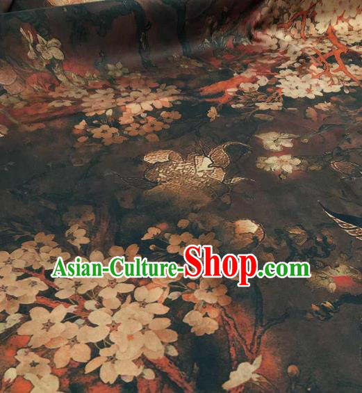 Asian Chinese Traditional Pear Flowers Pattern Design Brown Gambiered Guangdong Gauze Fabric Silk Material