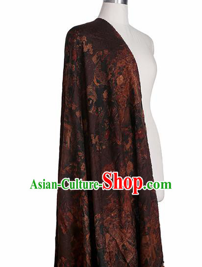 Chinese Classical Jacquard Plum Pattern Design Deep Brown Gambiered Guangdong Gauze Fabric Asian Traditional Cheongsam Silk Material