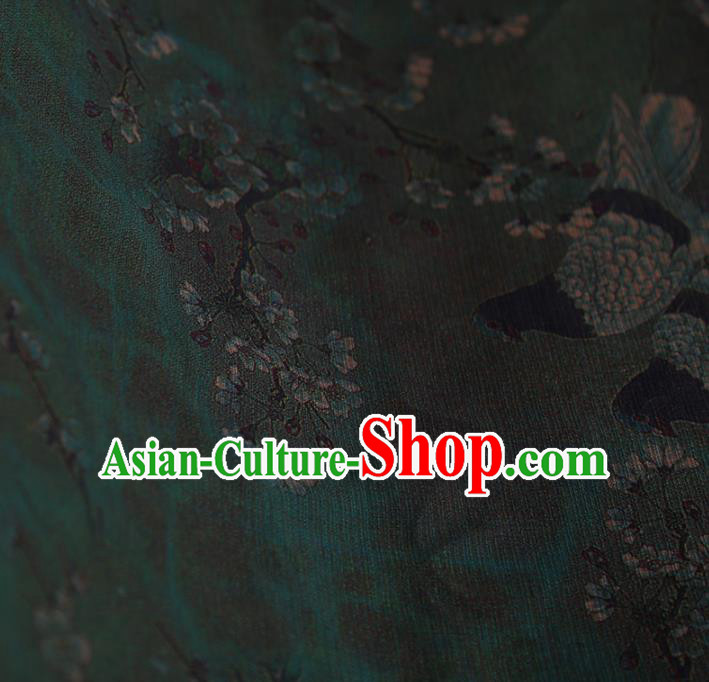 Chinese Classical Printing Plum Pattern Design Atrovirens Gambiered Guangdong Gauze Fabric Asian Traditional Cheongsam Silk Material