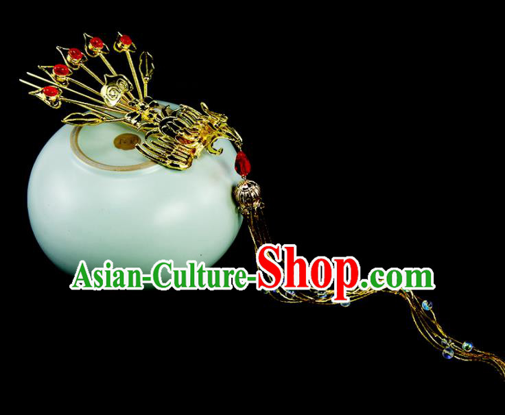 Chinese Classical Wedding Golden Phoenix Hair Clip Hair Accessories Ancient Bride Tassel Hairpins for Women