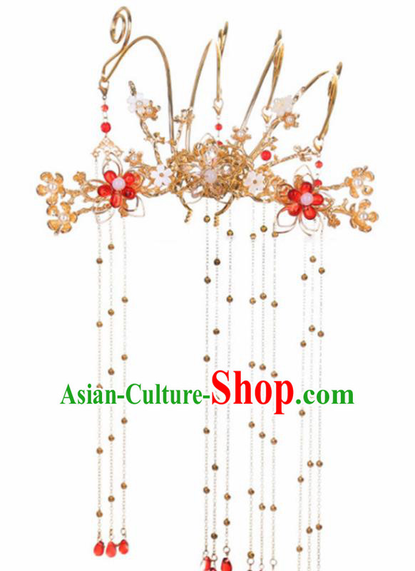 Chinese Ancient Princess Golden Tassel Hair Crown Hairpins Traditional Classical Dance Hair Accessories for Women