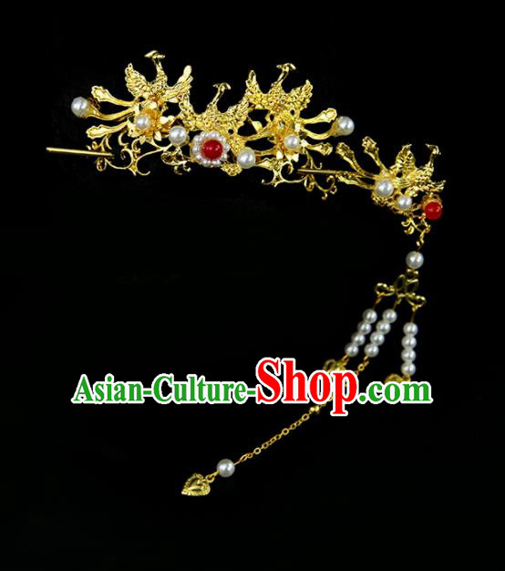 Chinese Ancient Princess Golden Phoenix Hair Crown and Hairpins Traditional Classical Dance Hair Accessories for Women
