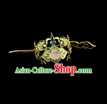 Chinese Drama Royal Prince Pink Glass Hair Crown and Golden Hairpin Ancient Swordsman Hair Accessories for Men