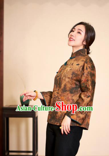 Top Grade Traditional Chinese Embroidered Ginger Blouse Tang Suit Silk Upper Outer Garment for Women