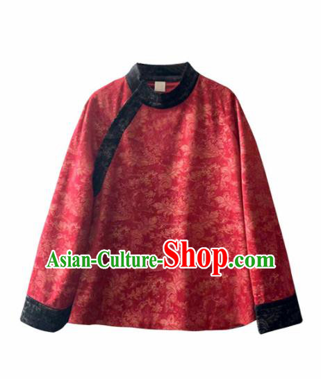 Top Grade Traditional Chinese Embroidered Wine Red Blouse Tang Suit Silk Upper Outer Garment for Women