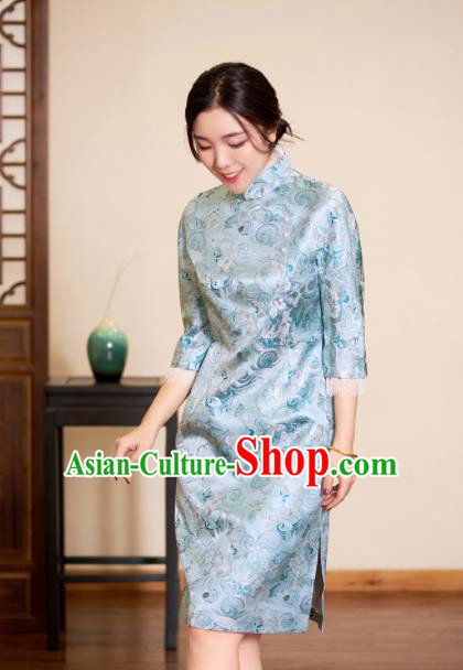 Traditional Chinese Graceful Cheongsam Light Blue Silk Qipao Dress for Women