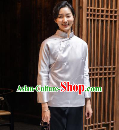 Top Grade Traditional Chinese National Lilac Blouse Tang Suit Silk Upper Outer Garment for Women