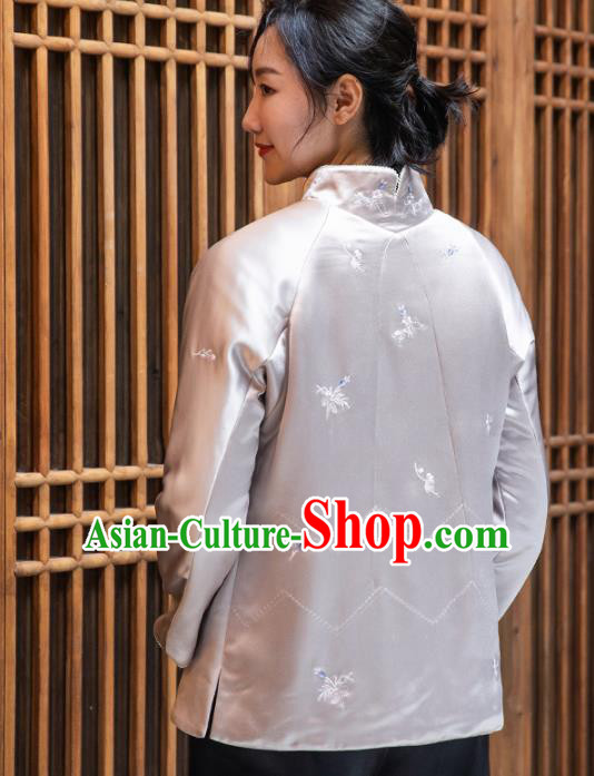 Top Grade Traditional Chinese National Lilac Blouse Tang Suit Silk Upper Outer Garment for Women
