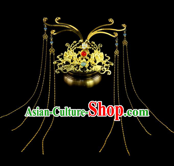 Chinese Ancient Queen Golden Tassel Hair Crown Hairpins Traditional Classical Dance Hair Accessories for Women