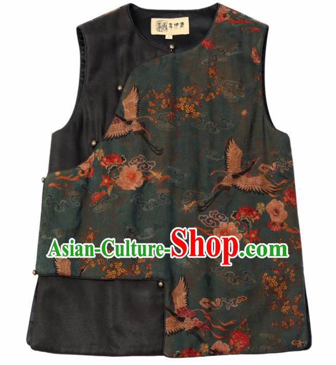 Top Grade Traditional Chinese Green Silk Vest Tang Suit Upper Outer Garment for Women