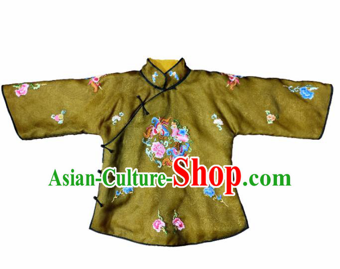 Top Grade Traditional Chinese Embroidered Brown Blouse Qipao Upper Outer Garment for Women