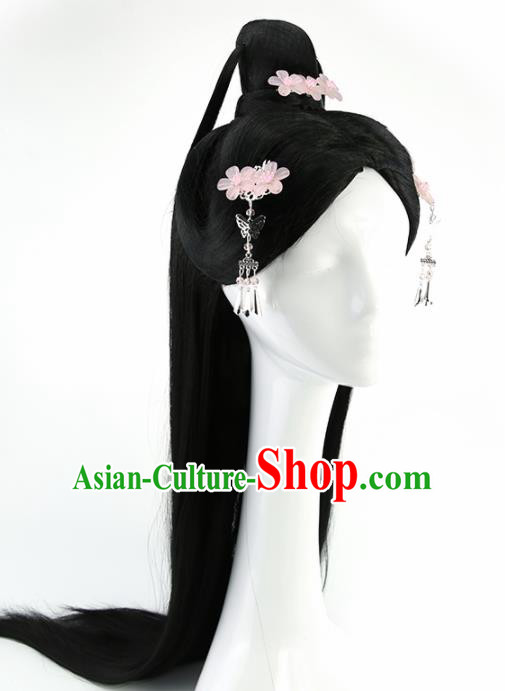Chinese Ancient Goddess Wigs and Hairpins Hair Accessories Drama Palace Princess Chignon for Women