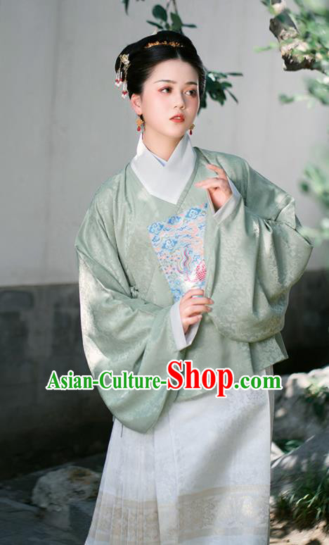 Chinese Ancient Nobility Lady Embroidered Green Blouse and Skirt Traditional Ming Dynasty Countess Costumes for Women