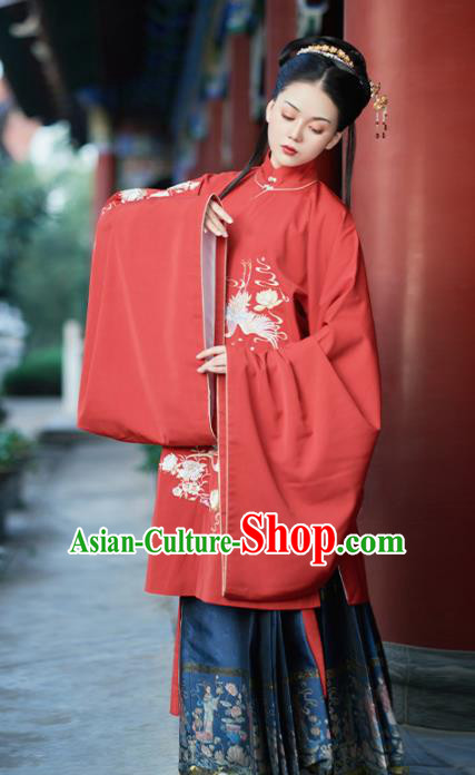 Chinese Ancient Princess Embroidered Red Long Blouse Traditional Ming Dynasty Imperial Concubine Costumes for Women