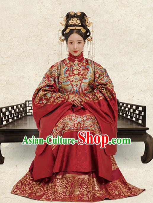 Chinese Ancient Court Queen Wedding Embroidered Dress Traditional Ming Dynasty Empress Costumes for Women