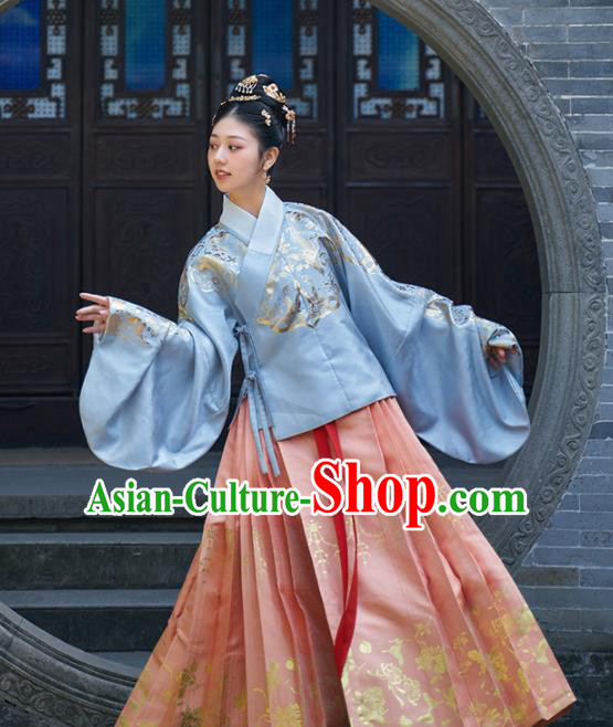 Chinese Ancient Royal Young Mistress Blouse and Skirt Traditional Ming Dynasty Countess Costumes for Women