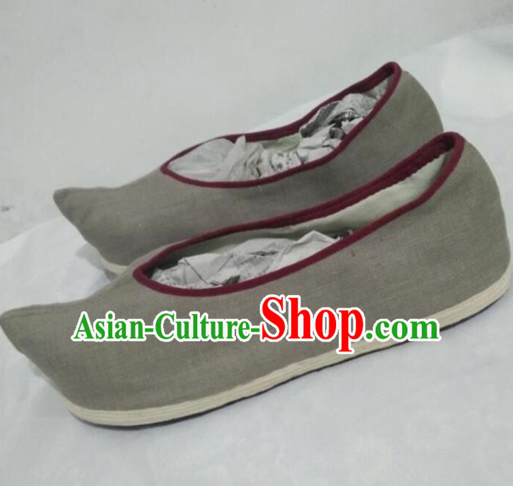 Chinese Kung Fu Shoes Mens Shoes Traditional Hanfu Shoes Grey Cloth Shoes Monk Shoes for Men