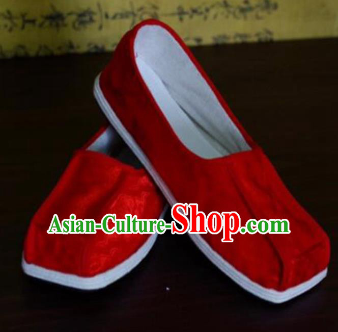 Chinese Kung Fu Shoes Red Brocade Shoes Traditional Hanfu Shoes Opera Shoes for Men