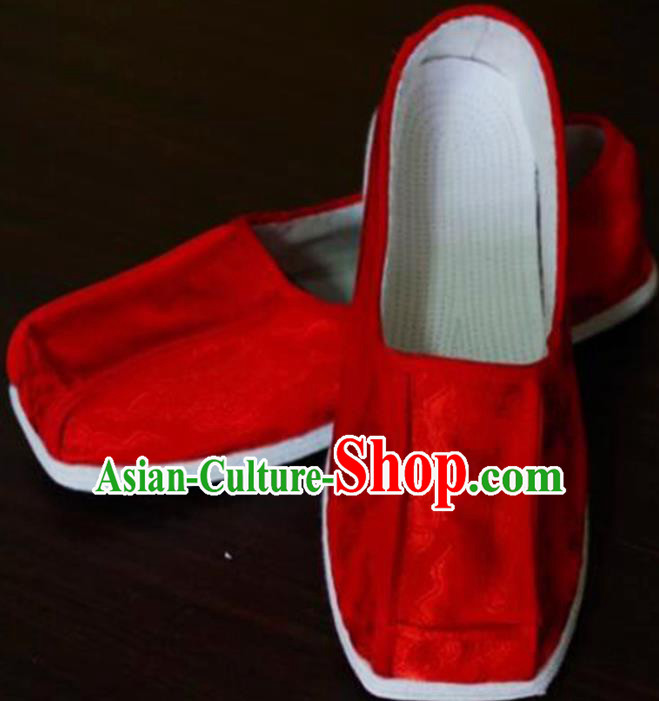 Chinese Kung Fu Shoes Red Brocade Shoes Traditional Hanfu Shoes Opera Shoes for Men