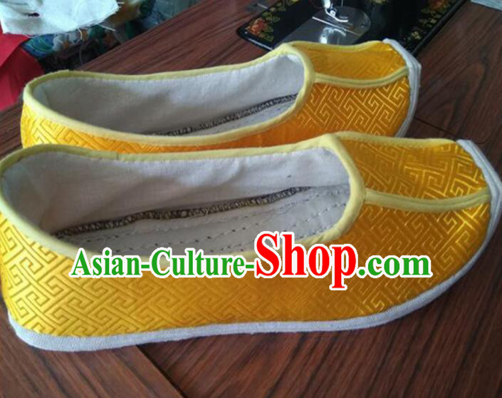 Chinese Kung Fu Shoes Yellow Brocade Shoes Traditional Hanfu Shoes Opera Shoes for Men