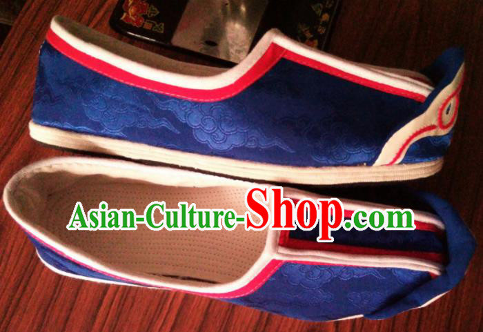 Chinese Kung Fu Shoes Royalblue Brocade Shoes Traditional Hanfu Shoes Opera Shoes for Men