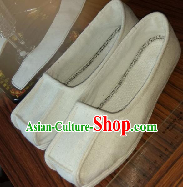 Chinese Kung Fu Shoes White Flax Shoes Traditional Hanfu Shoes Opera Shoes for Men