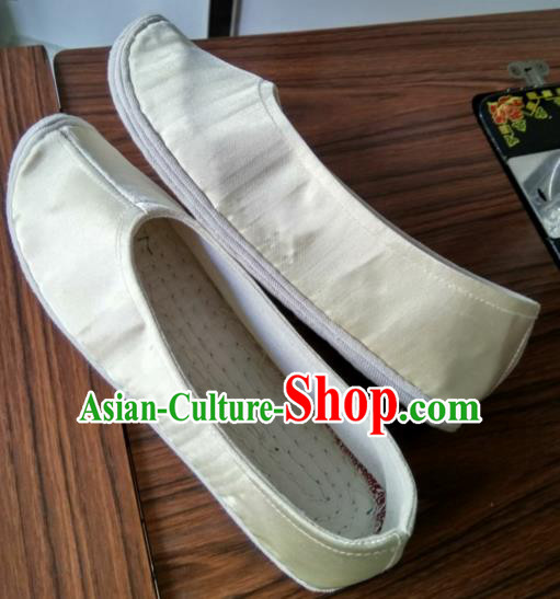Chinese Kung Fu Shoes Beige Satin Shoes Traditional Hanfu Shoes Opera Shoes for Men