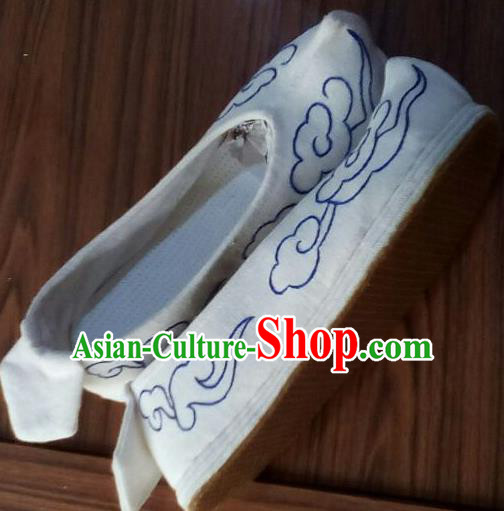 Chinese Traditional Handmade Embroidered White Shoes Opera Shoes Hanfu Shoes Ancient Princess Shoes for Women